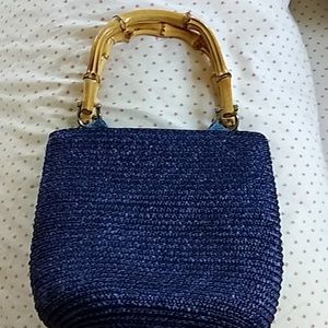 Tropical "Cato" Purse with Navy bamboo handle.